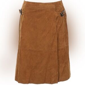 NWT 🤎 Suede Halogen Brown Leather Knee
Length Wrap Skirt w/ Buckles Nordstrom, 8